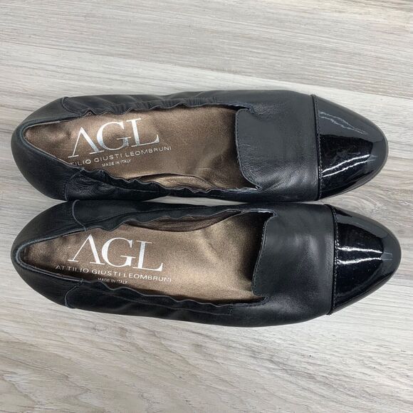 AGL Black Leather Patent Leather CapToe Ballet Flats Shoes Women Size 39 US 9 - Picture 10 of 13